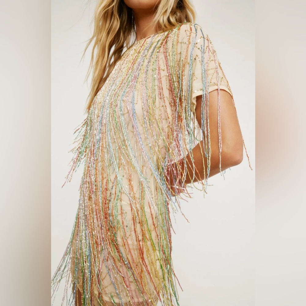 Tassel Beaded Mini Shift Dress - Picture 2 of 4